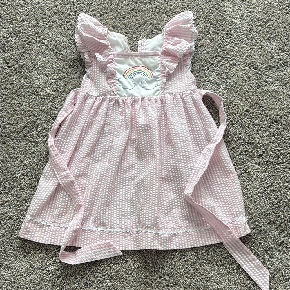 Pink Dress with Rainbow Embroidery